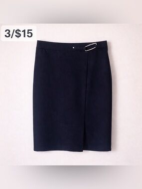 NYCC Pencil Skirt Size M High Waist Stretch Buckle Detail Navy Career